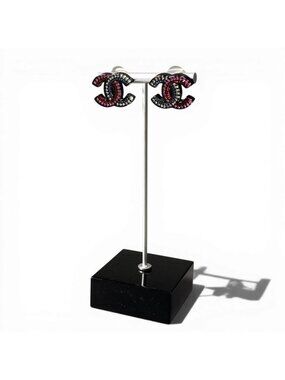 Chanel D9 Earrings CC Logo Line Stone Multicolor